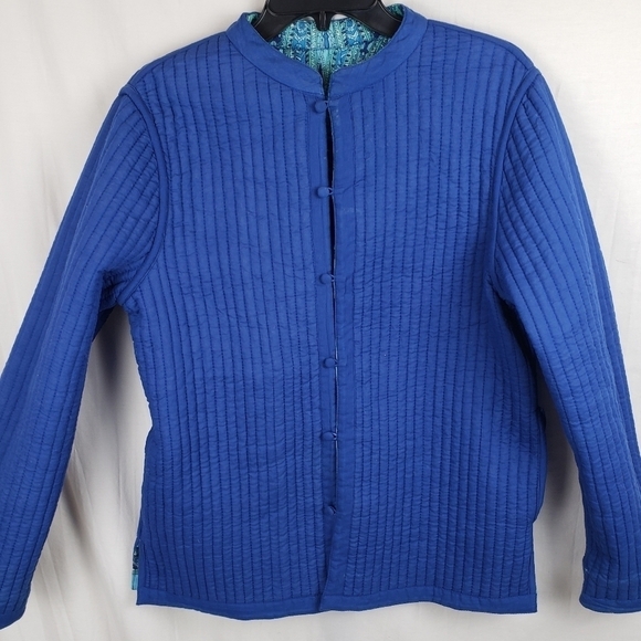 Quilted Long Sleeve Printed Button Down Reversible Jacket Sz L - Picture 2 of 11